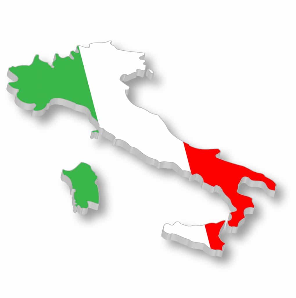 A map of Italy showcasing the Italian flag.