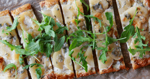 A savory tart with pear and gorgonzola.