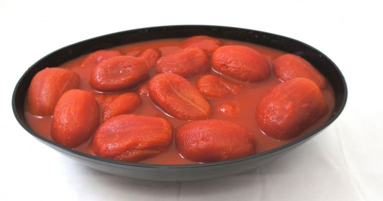 #10 Can of Whole Peeled Tomatoes in Juice on a white background.