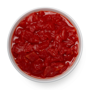 A bowl of organic tomatoes on a white background.