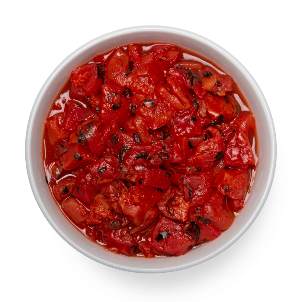 fire roasted diced canned tomatoes in white bowl