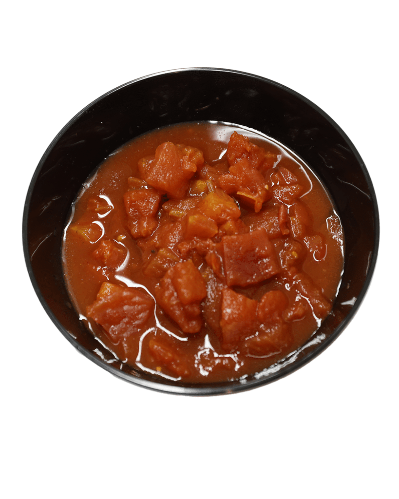 A hearty stew featuring organic diced tomatoes in juice and flavorful meat.