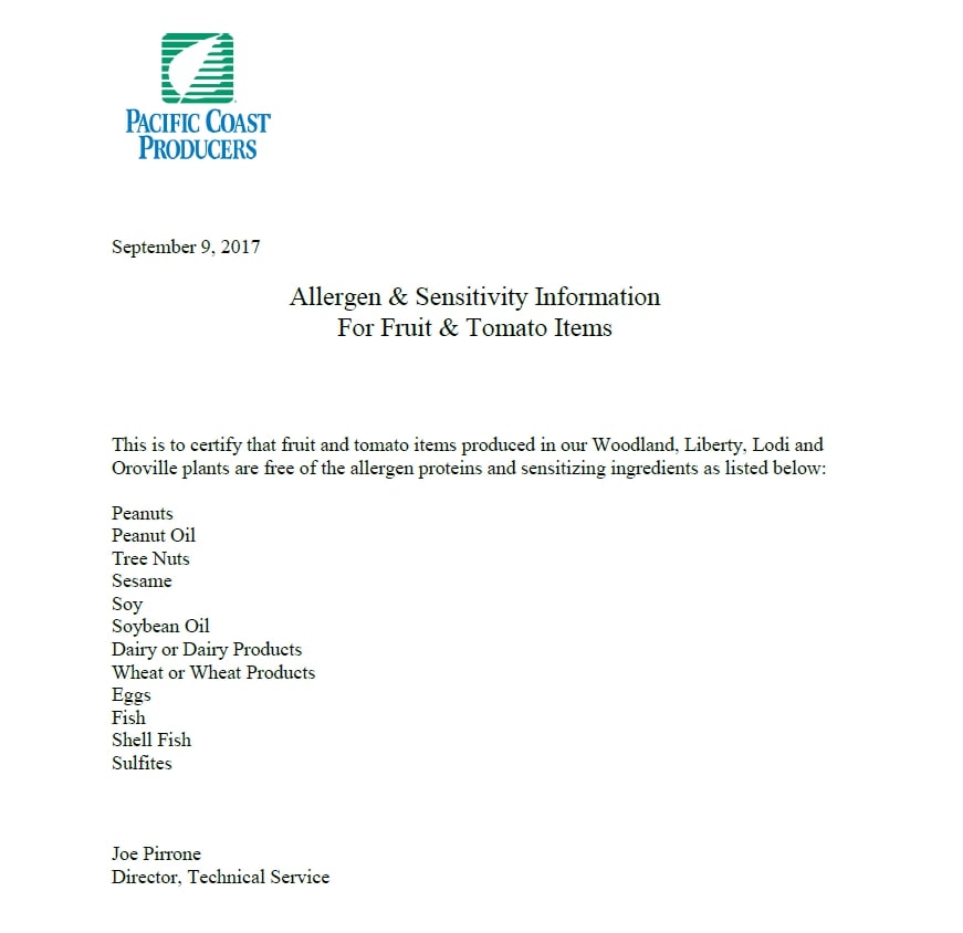 A Broker's Section document containing allegiance and security authorization for fresh and frozen foods.