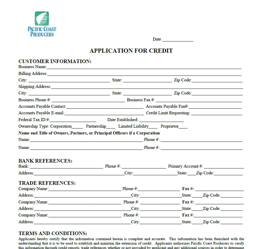An application form for credit with a broker's section.