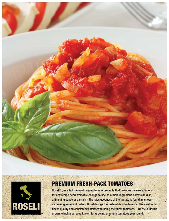 An ad for roselli tomatoes in the Broker's Section showcasing their premium fresh pack.