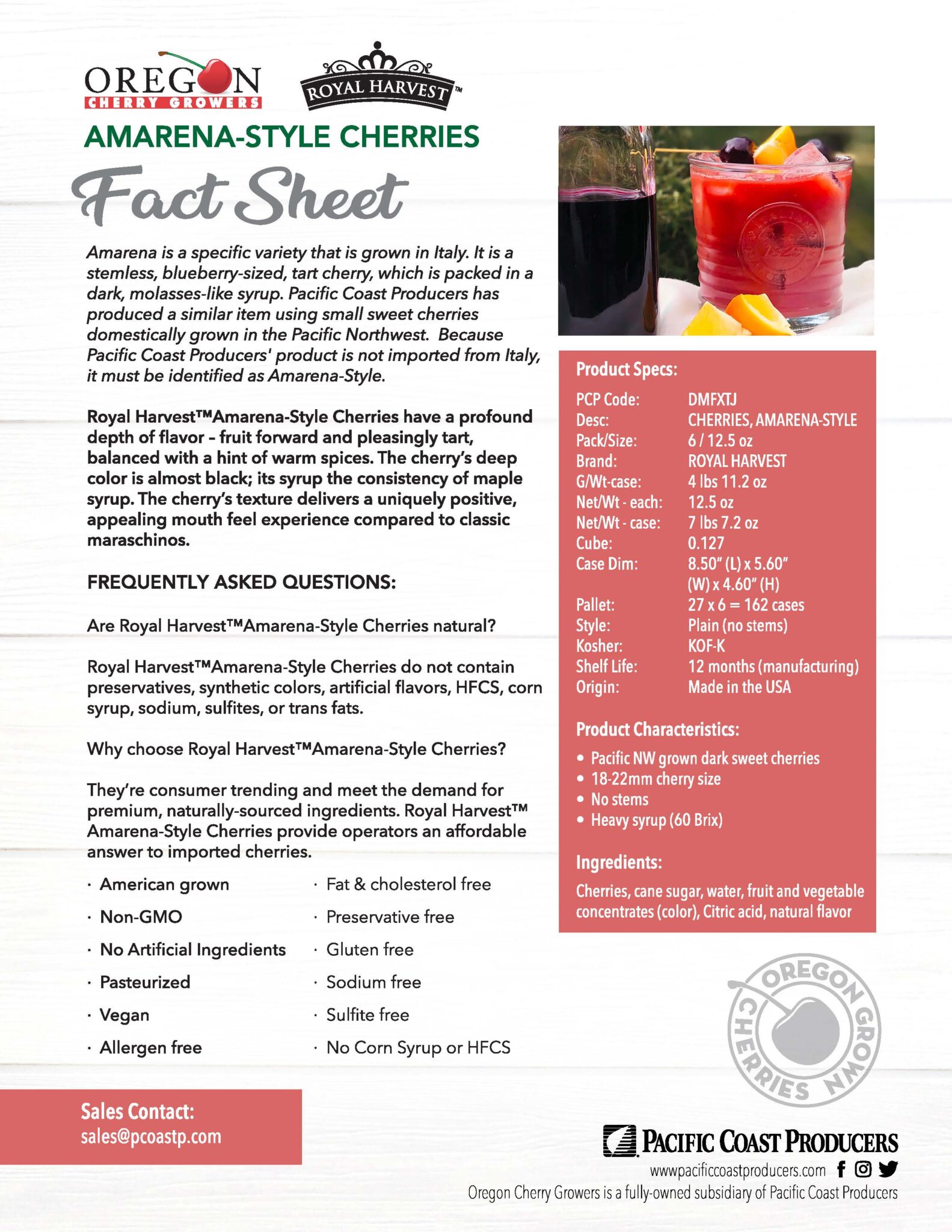 Oxford fact sheet with sales information on apricot-style cherries.