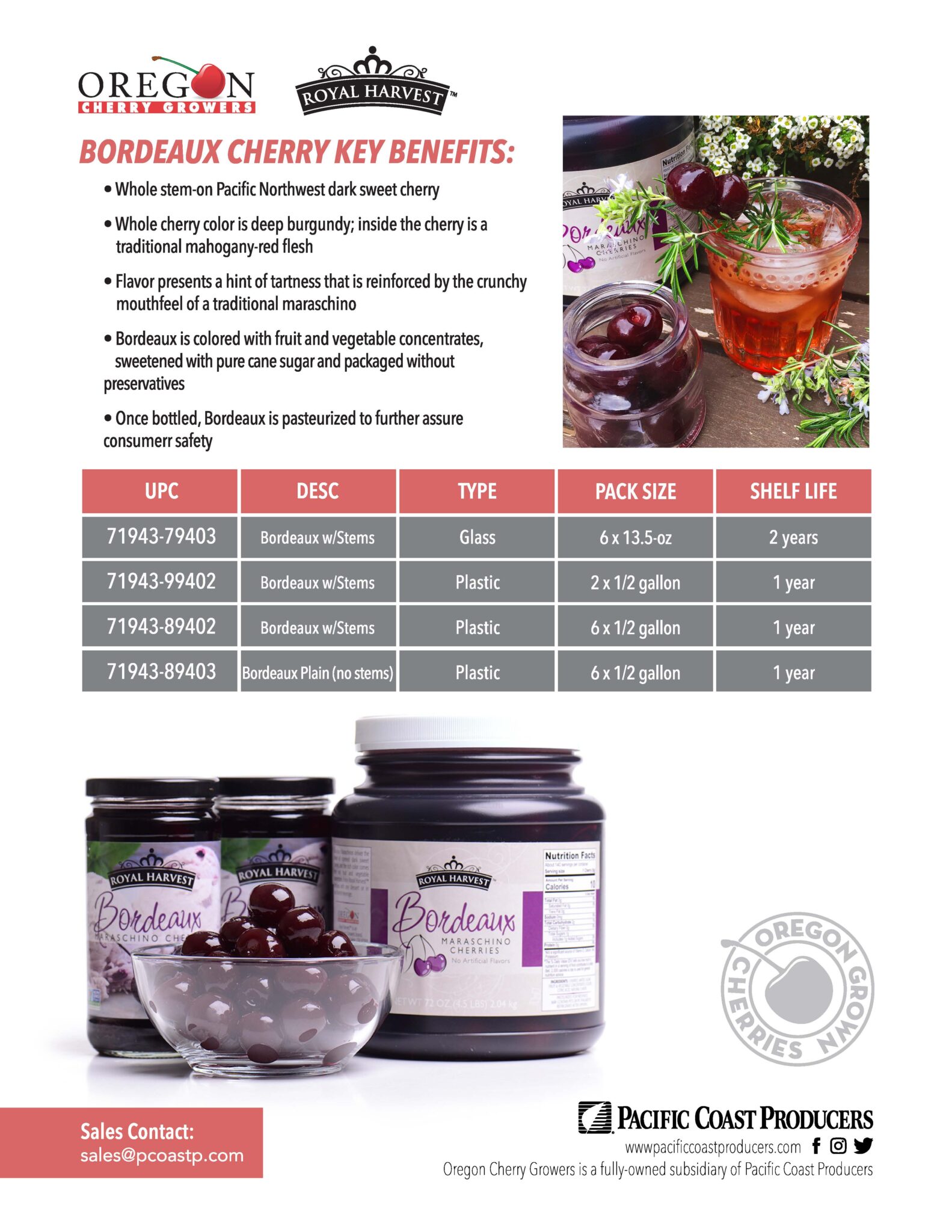 A sales sheet flyer promoting a jar of cherries.