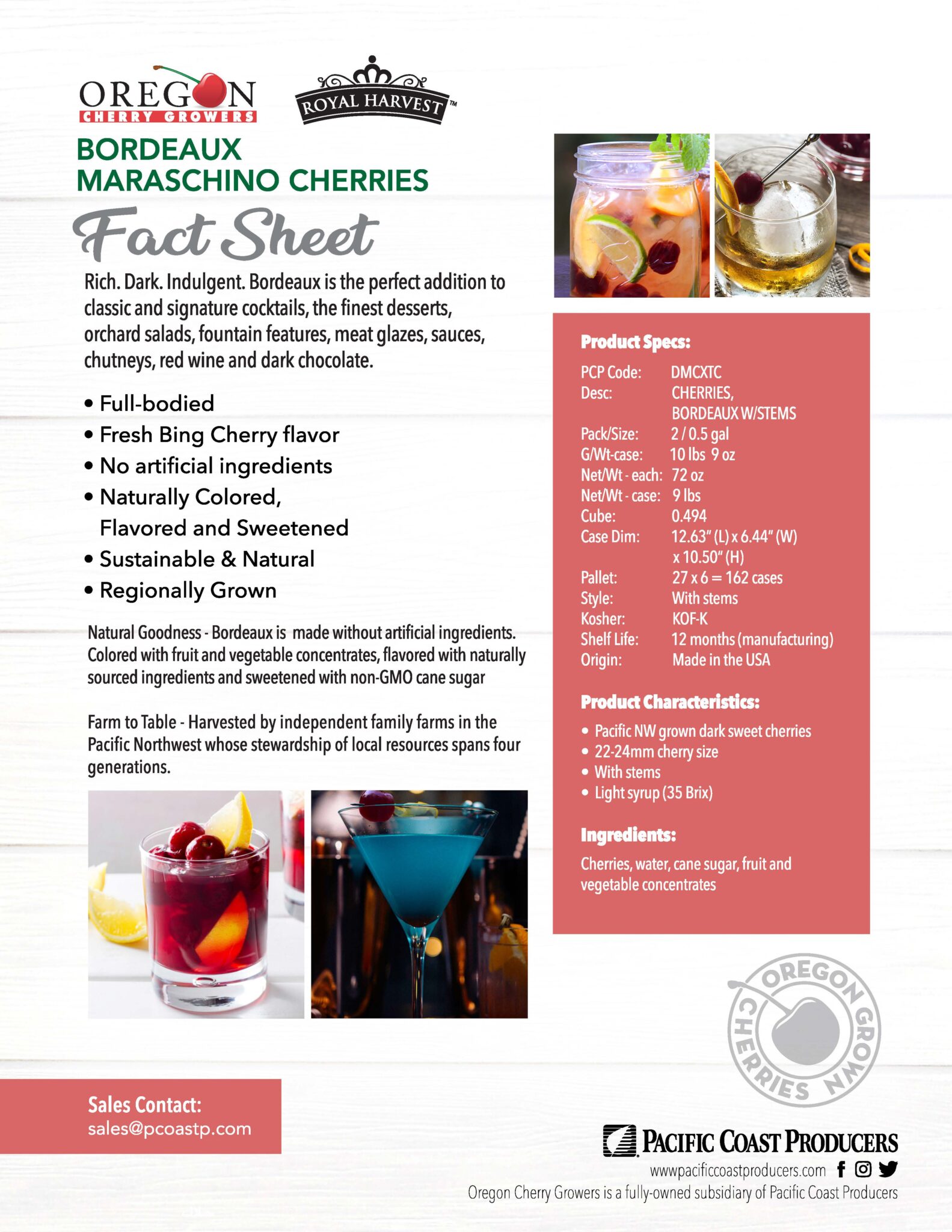 A handout featuring a maraschino cherries recipe.