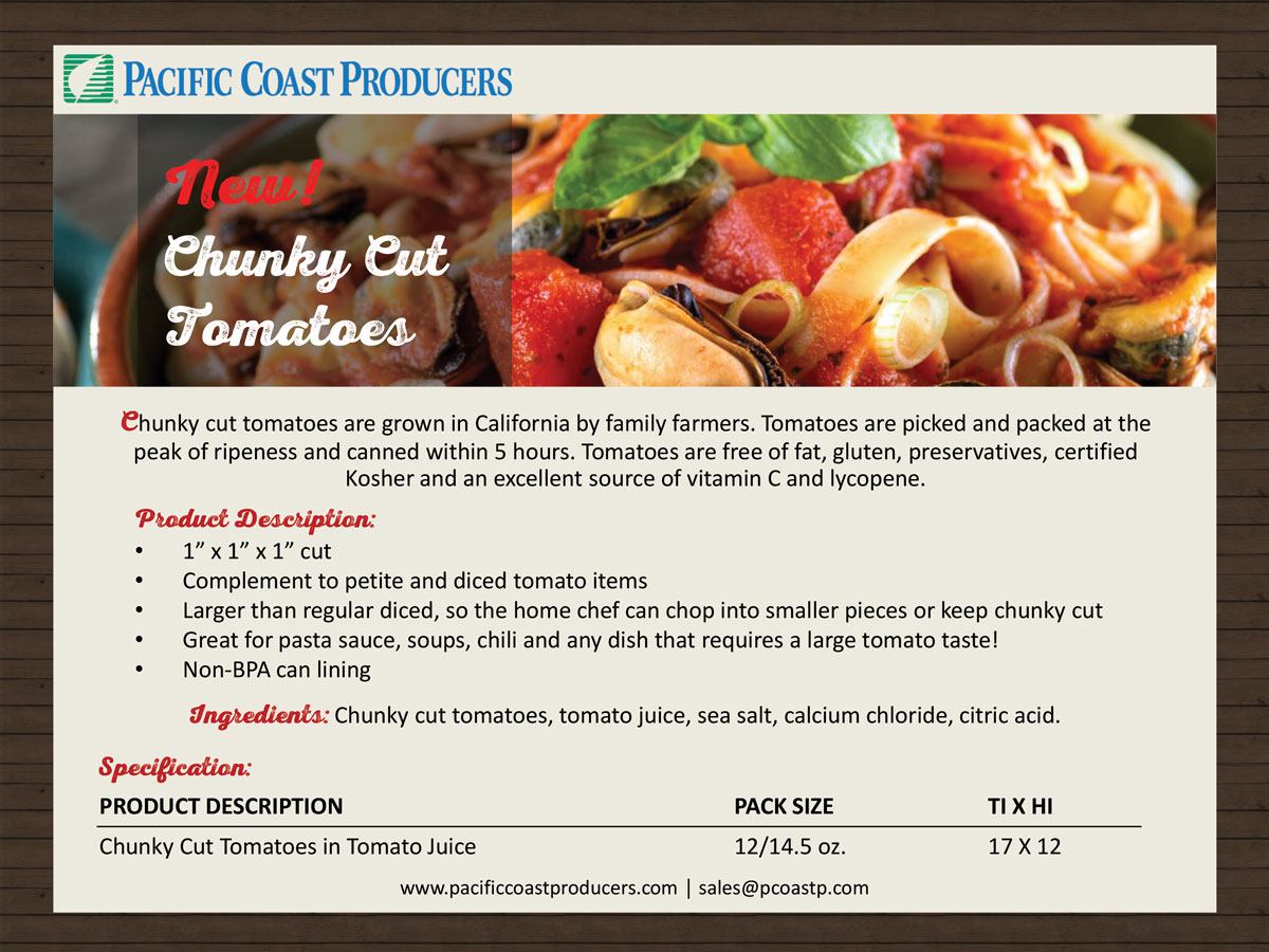 A retail flyer showcasing a delectable pasta dish with chunky cut tomatoes.
