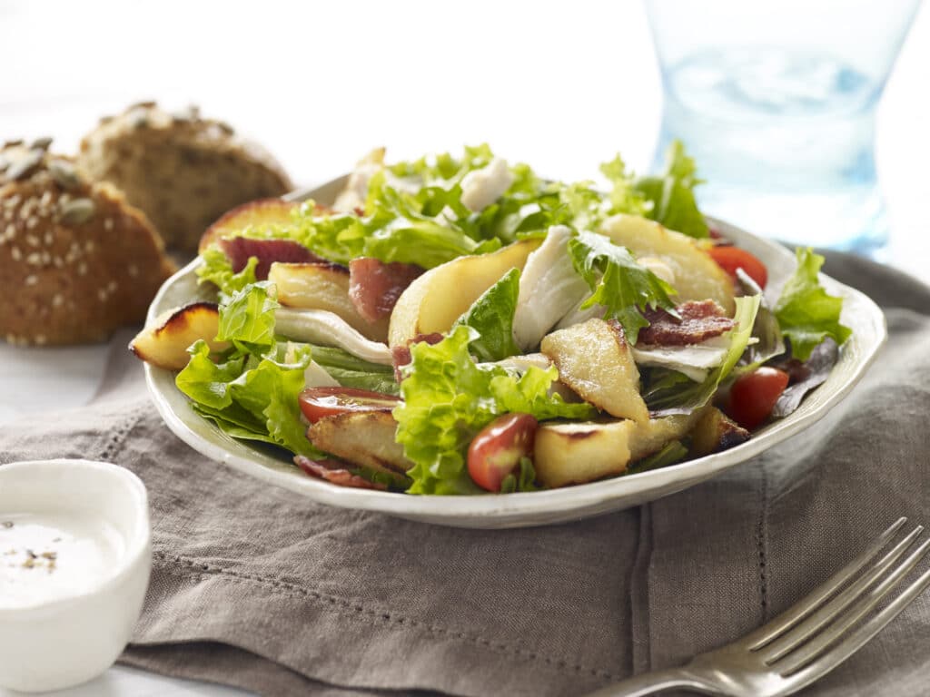 Pear and Chicken BLT Salad recipe from Pacific Northwest Canned Pears