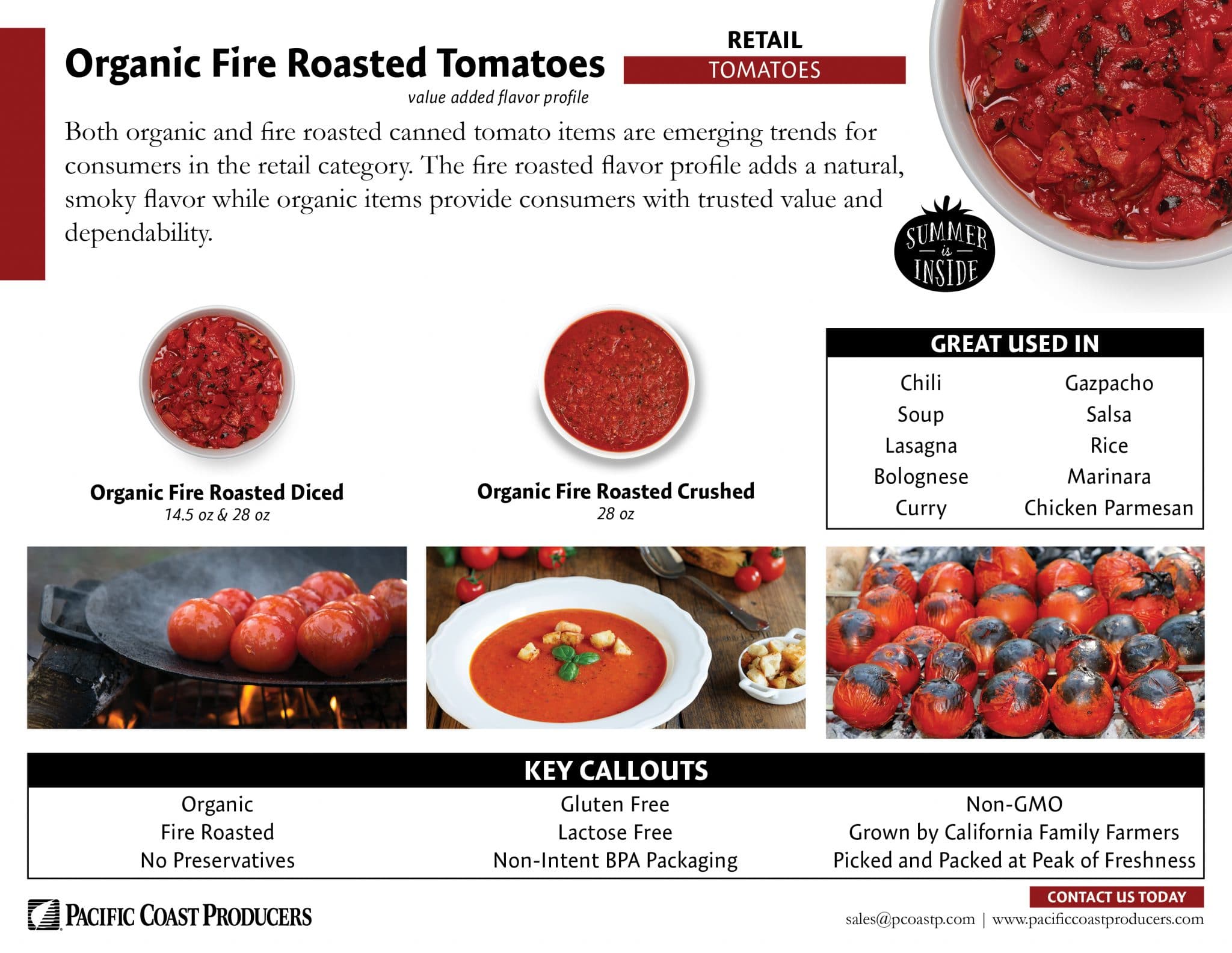 Organic fire roasted tomatoes infographic for retail.