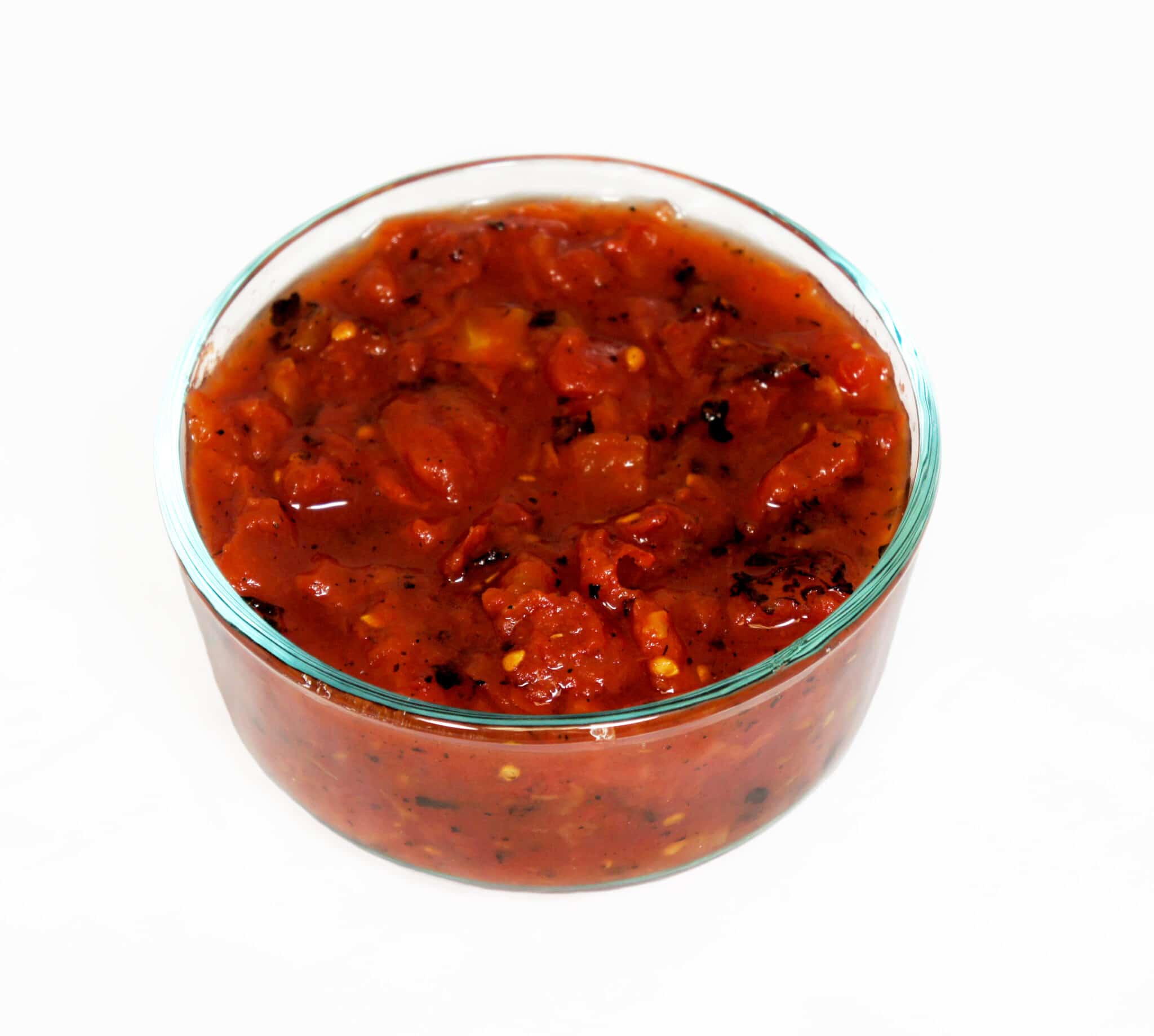fire roasted salsa in clear bowl