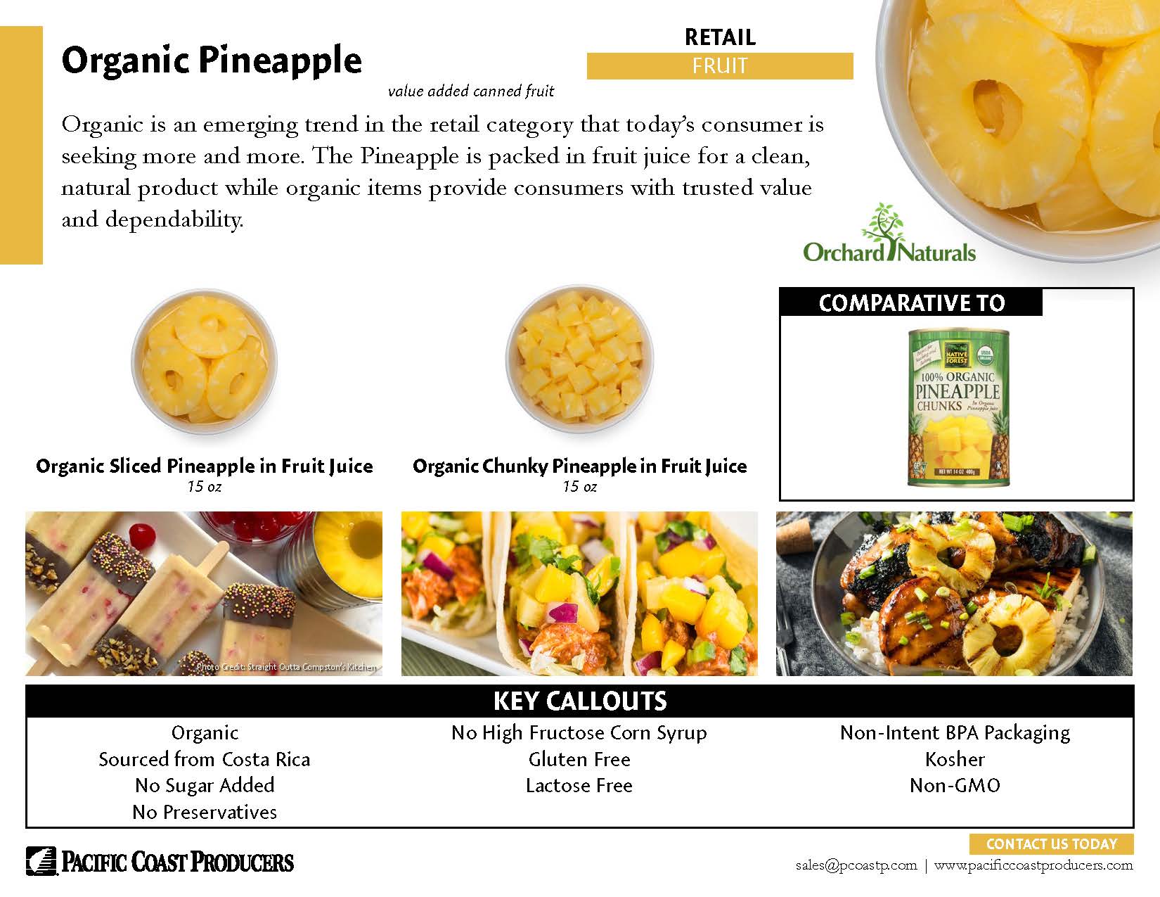 A poster showing the different types of organic pineapples.