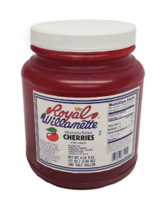product shot royal willamette maraschino cherries in half gallon poly jar