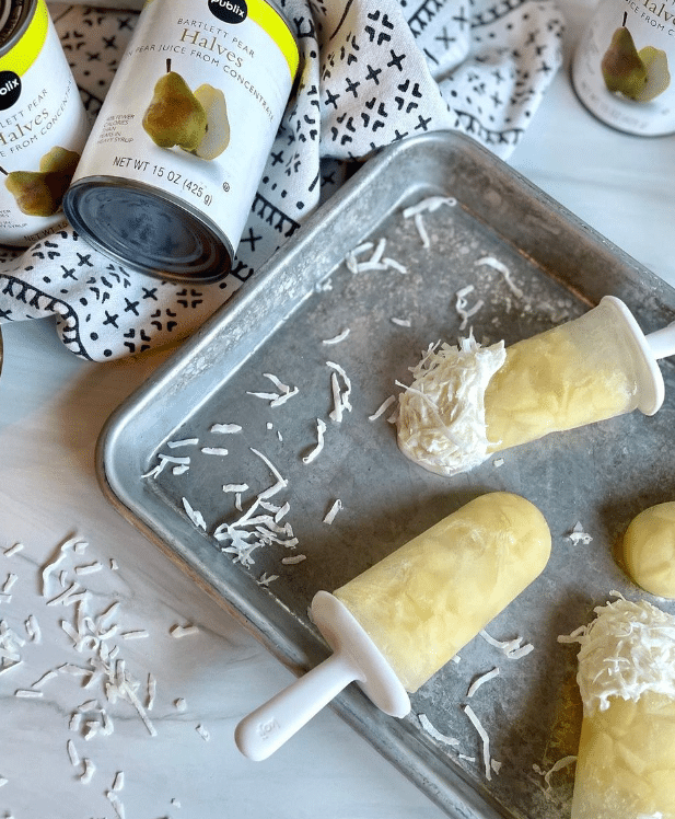 Coconut pear popsicles.